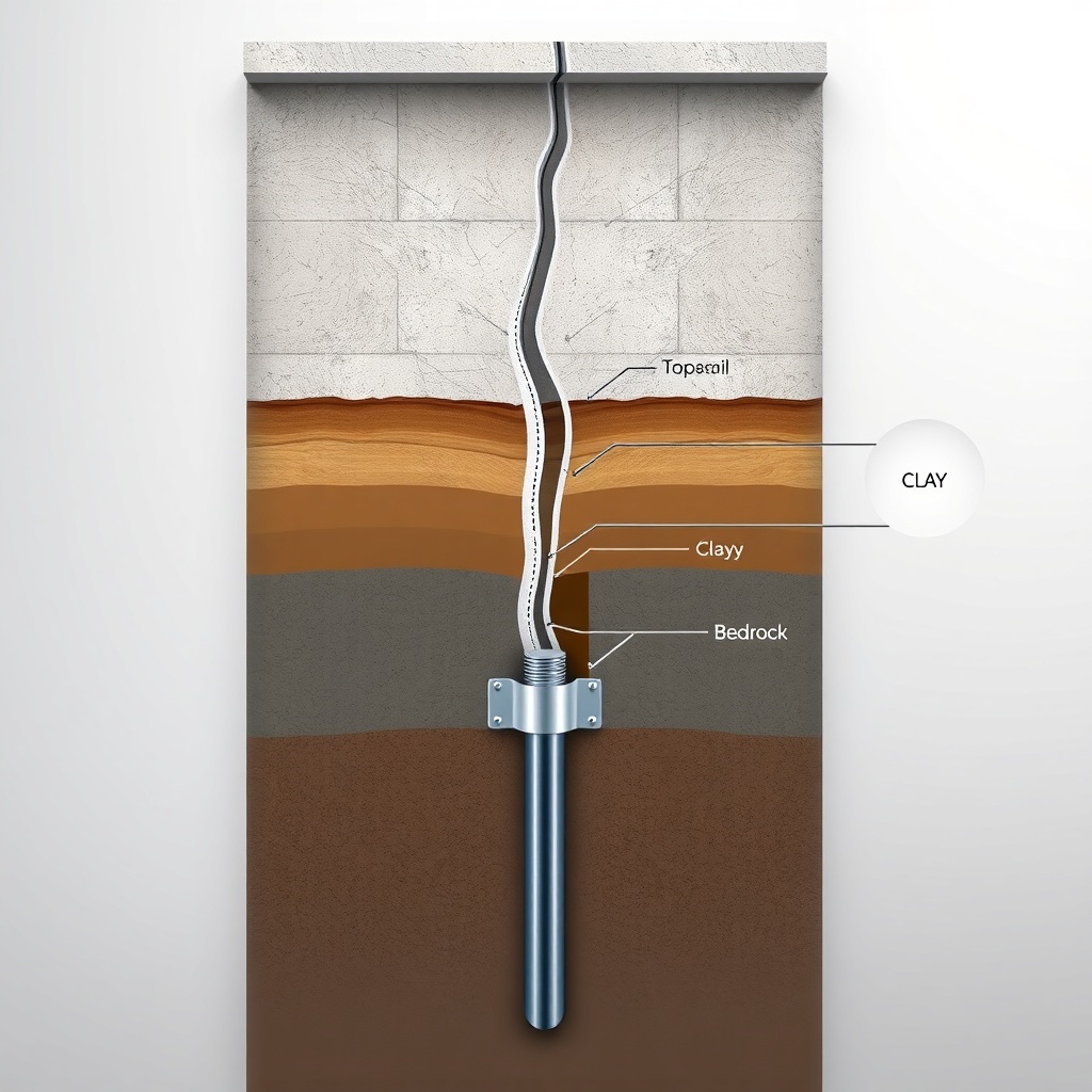 A photorealistic illustration showing a cross-section of a cracked concrete foundation wal
