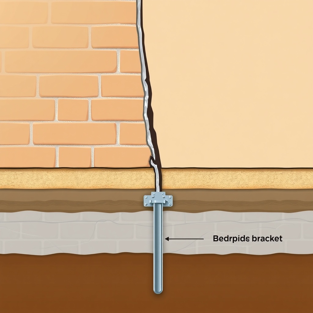 A clean photorealistic cross-section illustration showing a foundation wall with a vertica