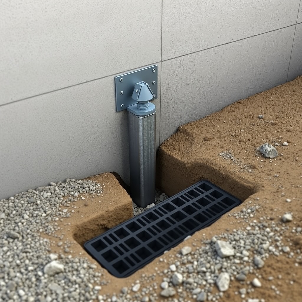 Photo of a push pier bracket installed on a concrete foundation